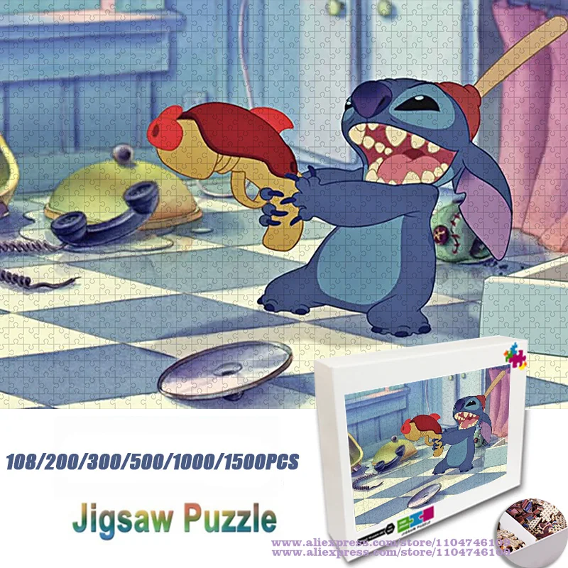 

Anime Lilo & Stitch Puzzle Jigsaw Disney Cartoon Anime Characters 108/200/300/500/1000/1500Pcs Intelligence Puzzle Birthday Gift