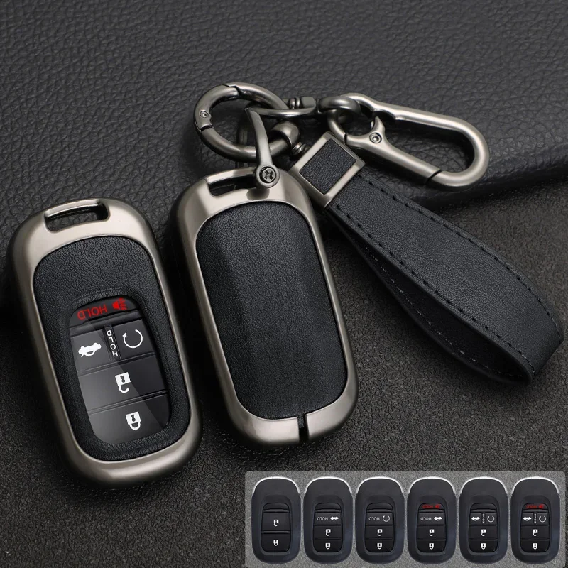 

Zinc Alloy+ Leather Car Key Case Cover For Honda Civic Accord HR-V CR-V CRV 2021 2022 2023 Keyless Entry Remote Protection Shell