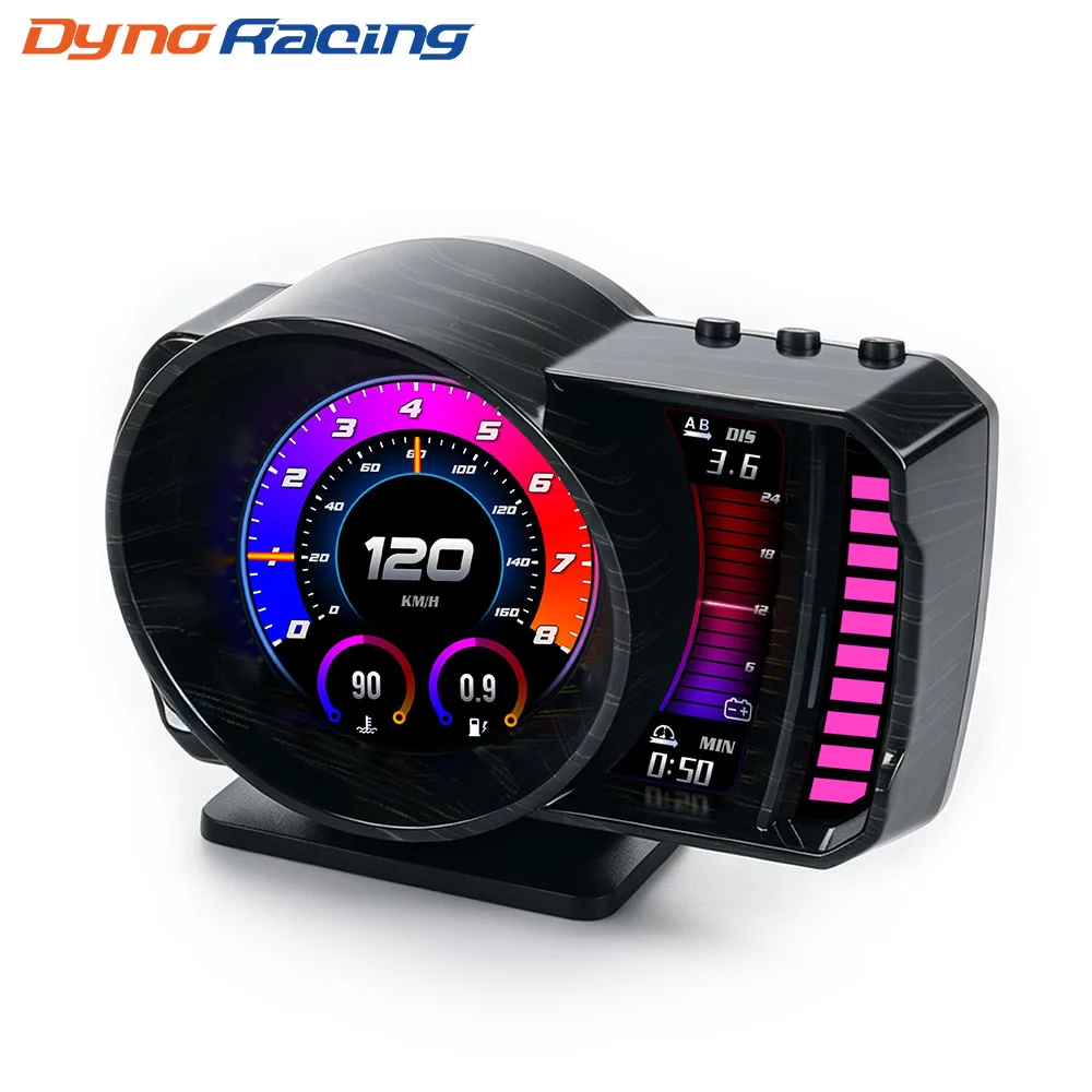 Affichage tête haute HUD RGB OBD2 et GPS avec reconnaissance gestuelle, multiples thèmes, vitesse, compte-tours, horloge, température, boussole, jauge de turbocompresseur pour voitures