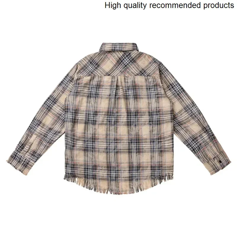 Shirt Cleanfit Edge Plaid Broken Men Women Streetwear Fashion Hip Hop Oversize Long Sleeve Loose Casual Shirts Blouses