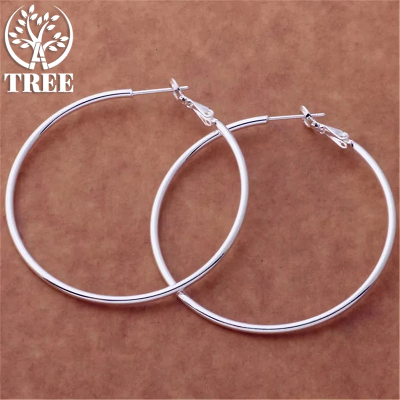 

ALITREE 925 Sterling Silver Women's 50/60/70/80MM Round Big Hoop Earrings For Women Wedding Fashion Charm Jewelry Birthday Gift