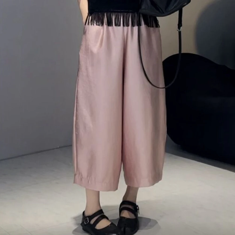 Moon pants spring and summer high waist elastic satin profile cut loose casual pants sweatpants women - Detail 1