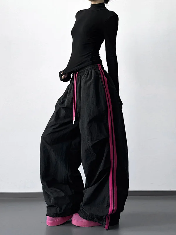 

Женские утепленные зимние спортивные брюки с широкими штанинами и высокой талией, на флисовой подкладке, с цветными блоками, для повседневной носки