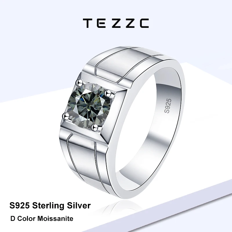 

Кольцо с муассанитом цвета Tezzc для мужчин, серебро 925 пробы, белое золото, покрытие, обручальное, свадебное, мужское ювелирное изделие, трендовый подарок, мужской