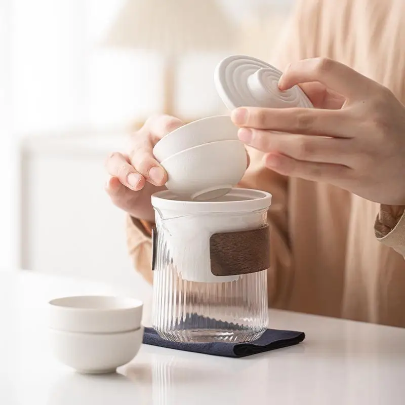 1Set Travel Tea Set Chinese Portable with Infuser 2 Cups Master Mug All in One Water Resistant Case for Business Trip Hotel