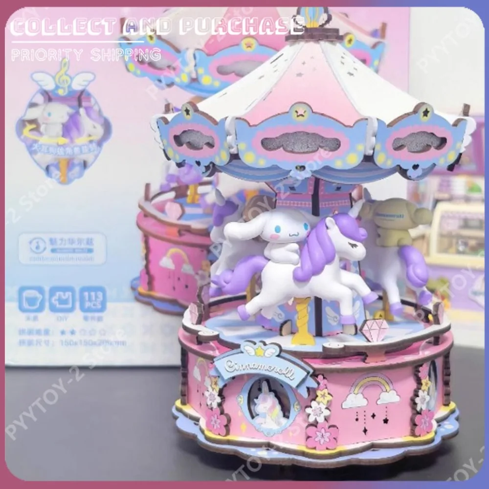 

Sanrio Cinnamoroll Assembles Model Cute Cartoon Music Box Desktop Decoration Merry-go-round Collection Anime Toys Birthday Gifts