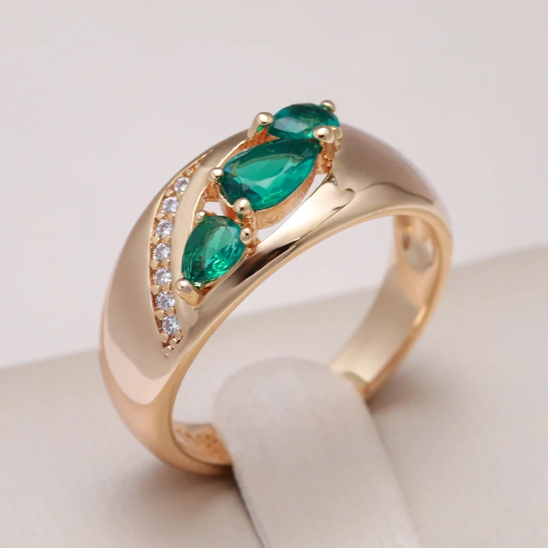 Kinel New 585 Rose Gold Ring For Women Unusual Green Natural Zircon Ethnic Bride Ring Vintage Wedding Jewelry Accessories