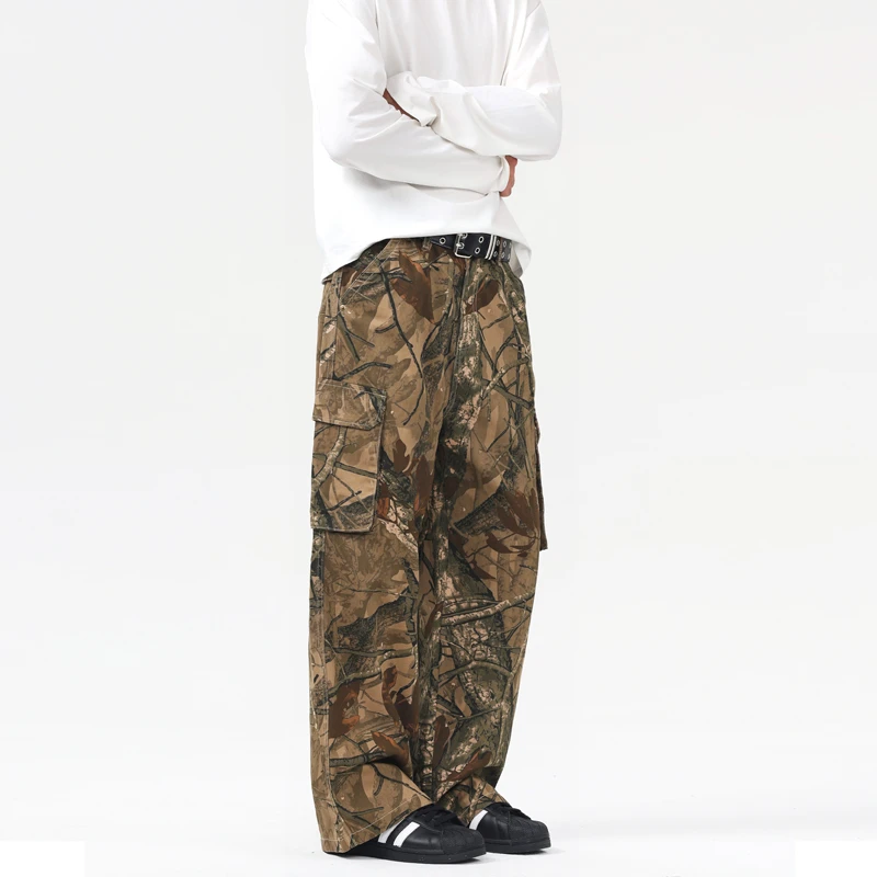 American Retro High Street Casual Overalls Camouflage Loose Wide Pants For Women Y2k Hip-hop Cargo Grunge Baggy men Trousers