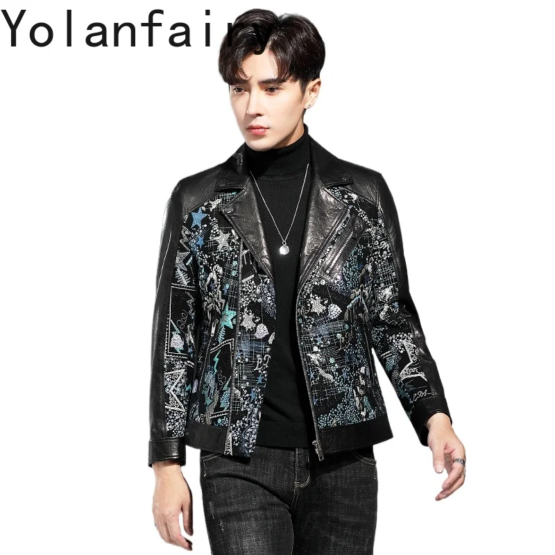 

YOLANFAIRY 2025 Top Quality Genuine Leather Jacket Men Real Sheepskin Coat Slim-fit Motorcycle Short Leather Jackets Chaquetas