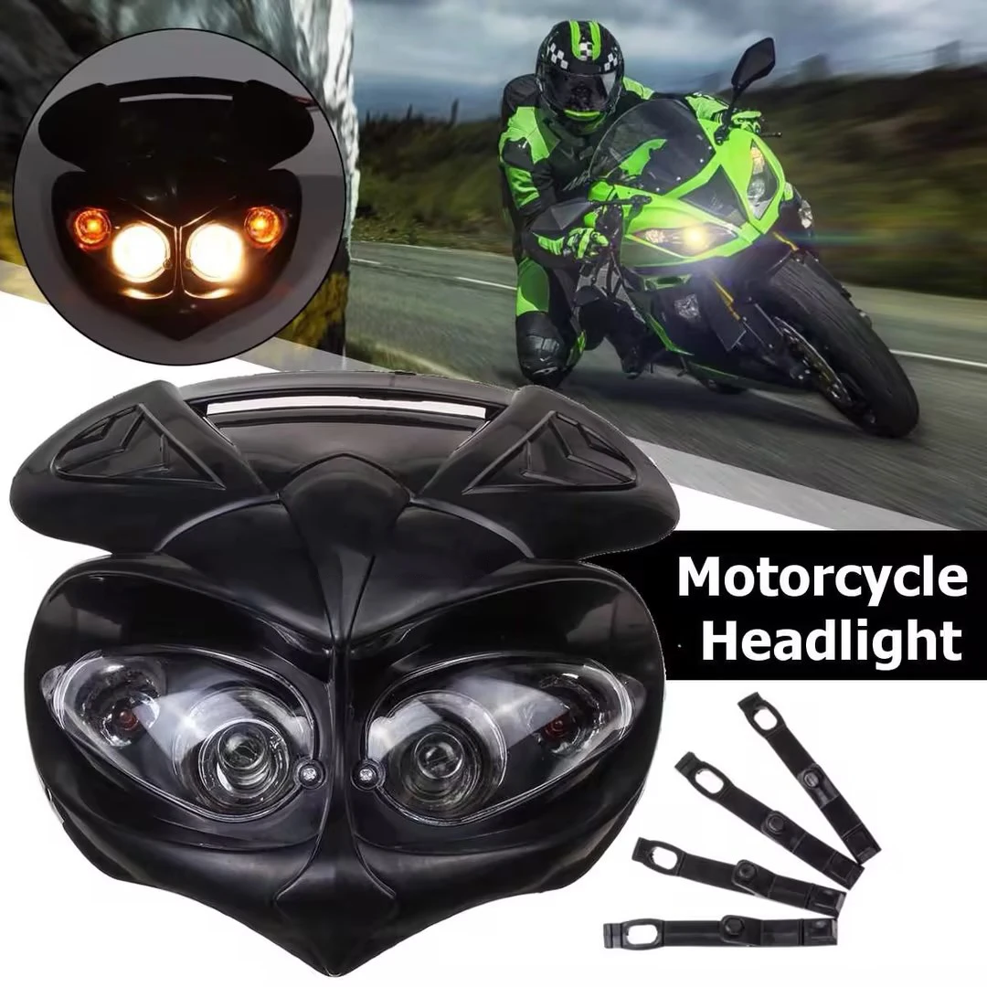 

Racing Headlight Motorcyle Dual Head Lamp Led Fairing Light for Dirt Pit Bike ATV Hi Lo beam Universal Motorbike 4 Eyes Headlamp