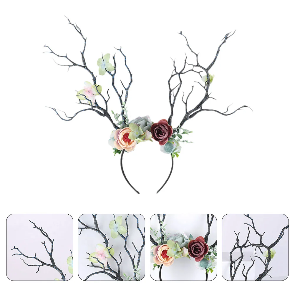 

Antler Branch Headband Hair Accessories Christmas Headdress Cosplay Hoop Fabric Plastic Elk Hairband Child Miss Flower