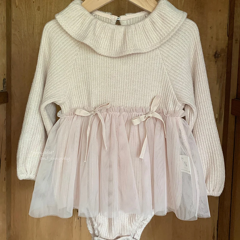 2025 New Autumn 0-24M Children Clothes Newborn Baby Girls Bodysuits Long Sleeved Cotton Mesh Splicing Infant Baby Girls Jumpsuit