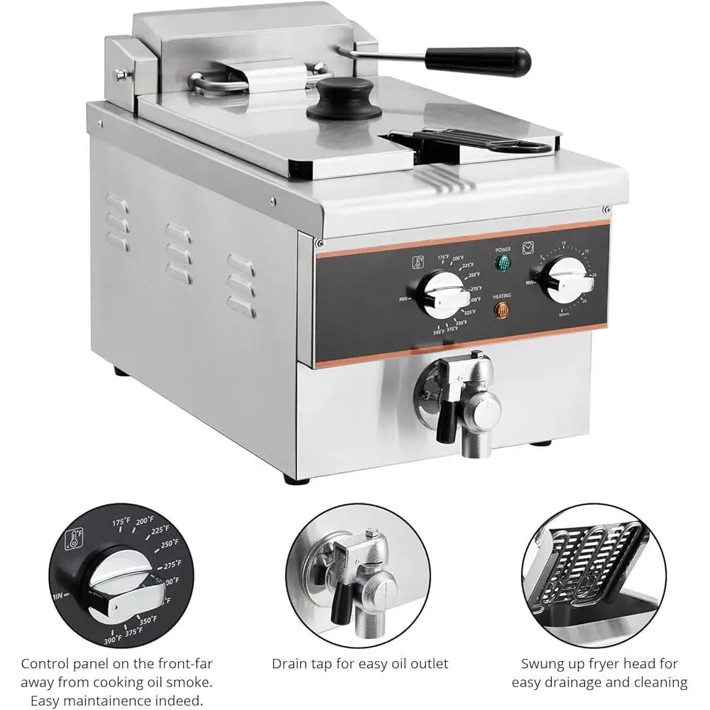 6L 電気フライヤー タイマー ステンレス鋼 油切り キッチン フライヤー 家庭やレストランの調理