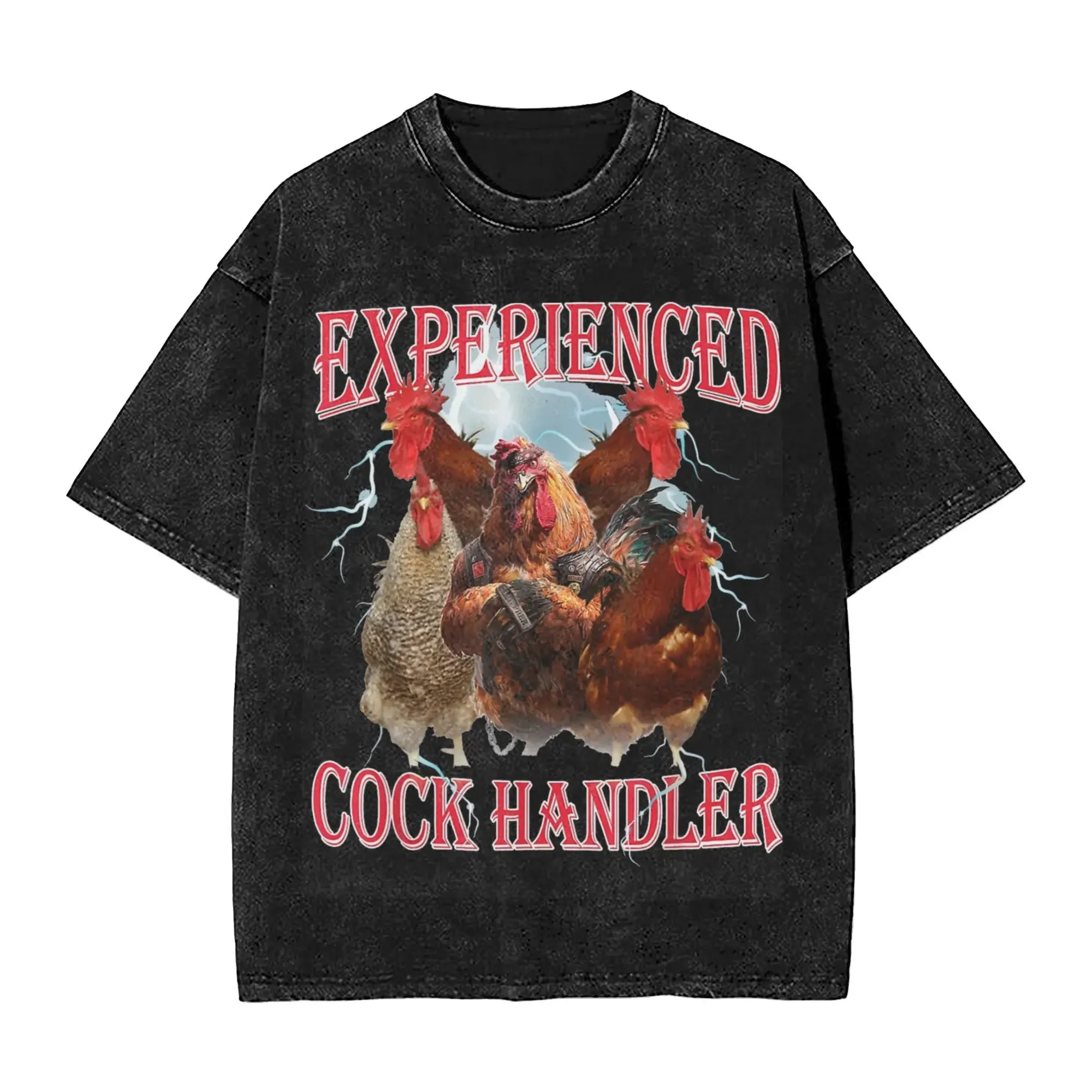 Oversize Funny Experienced Cock Handler Meme Apparel T Shirt for Men Women Adult Humor Washed Cotton Tee Shirts Clothes