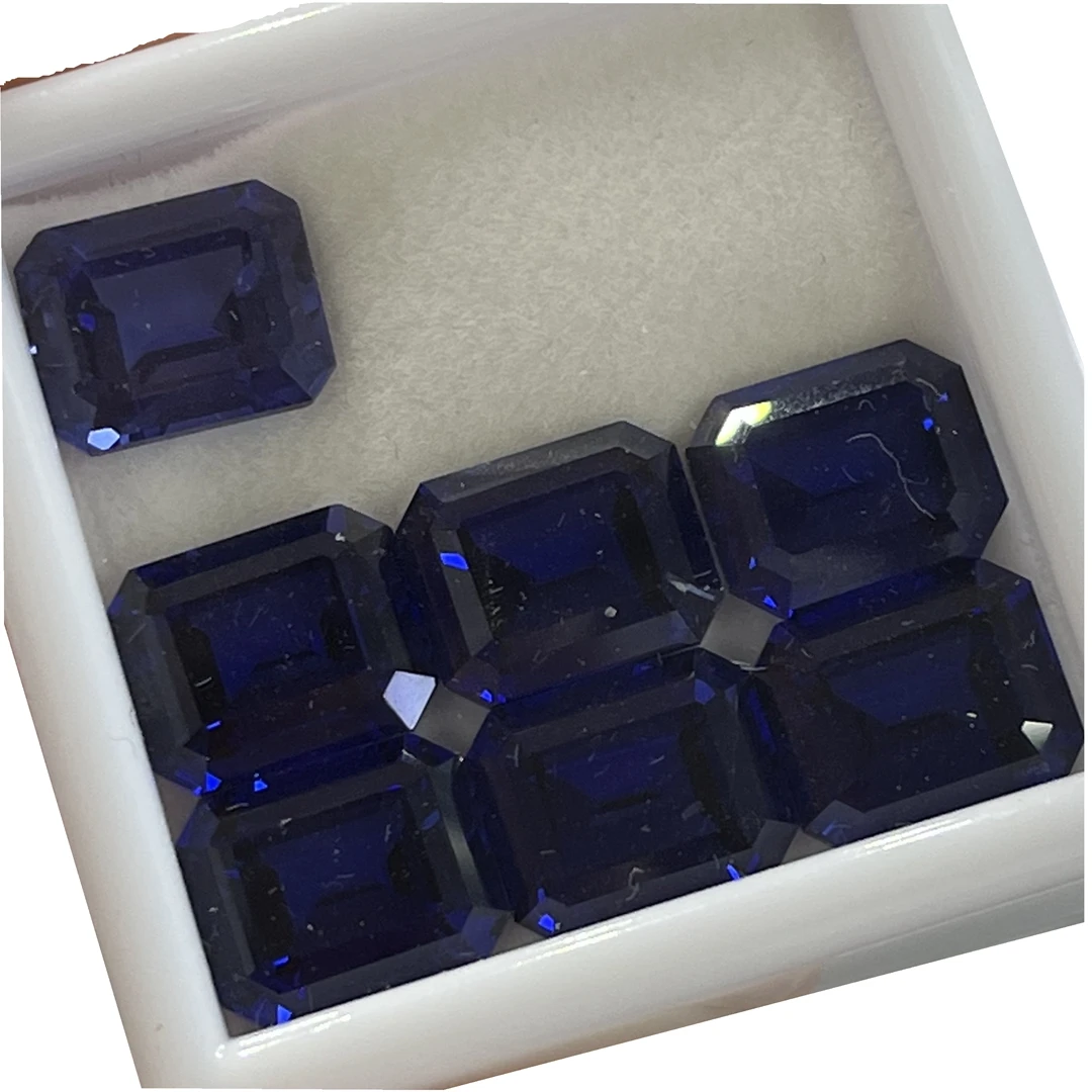 1PCS/Lot Lab Grown  8*10mm Emerald Cut Royal Blue Sapphire