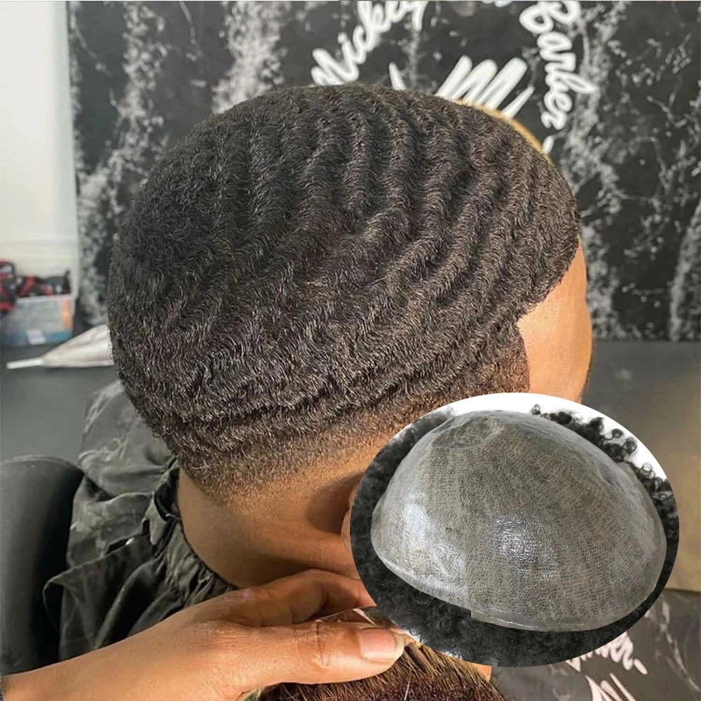 360 gelombang gaya rambut Afro 6mm 8mm 10mm rambut manusia Toupee untuk hitam tahan lama sistem penggantian rambut polybag prostesis