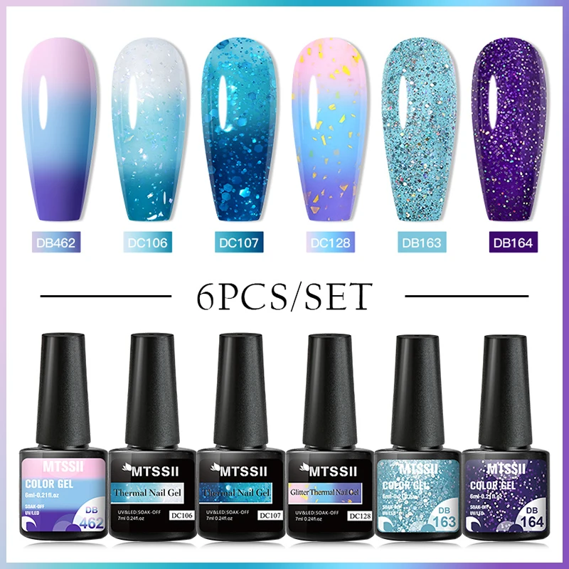 6Pcs Thermal Gel Nail Polish Set Winter 3 Layers Temperature Color Changing Semi Permanent Varnish Soak Off Nail Art Gel Kit