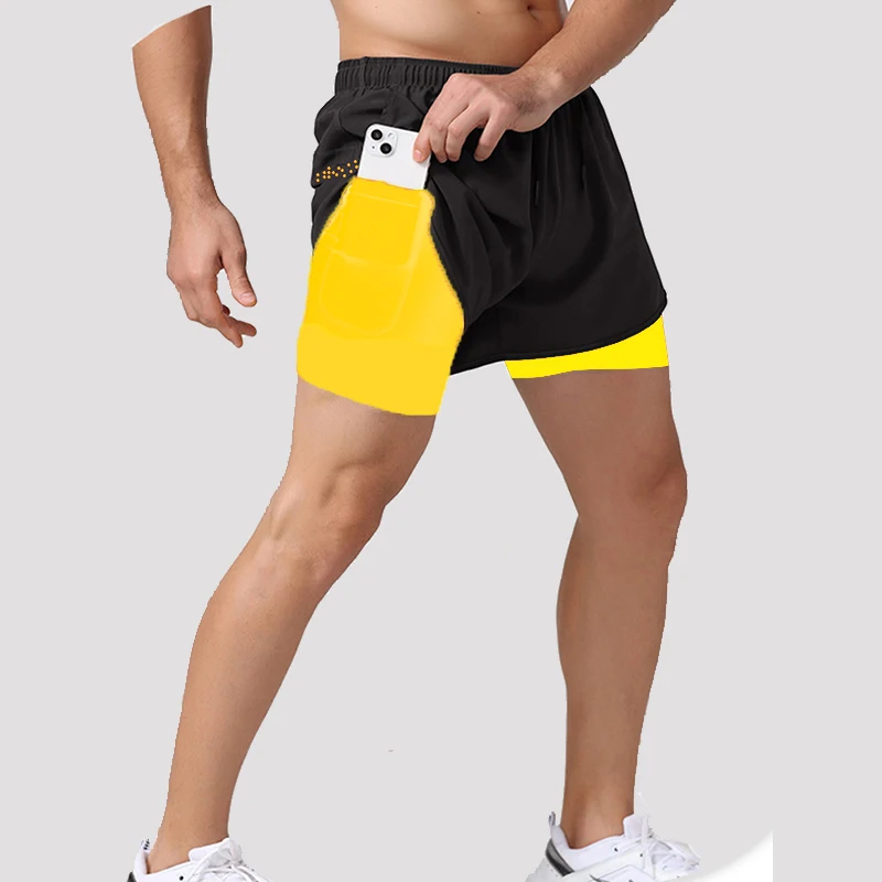 Pantalones cortos para correr para hombre, ropa deportiva 2 en 1 de entrenamiento, de doble cubierta, para playa, trotar, gimnasio, 2024