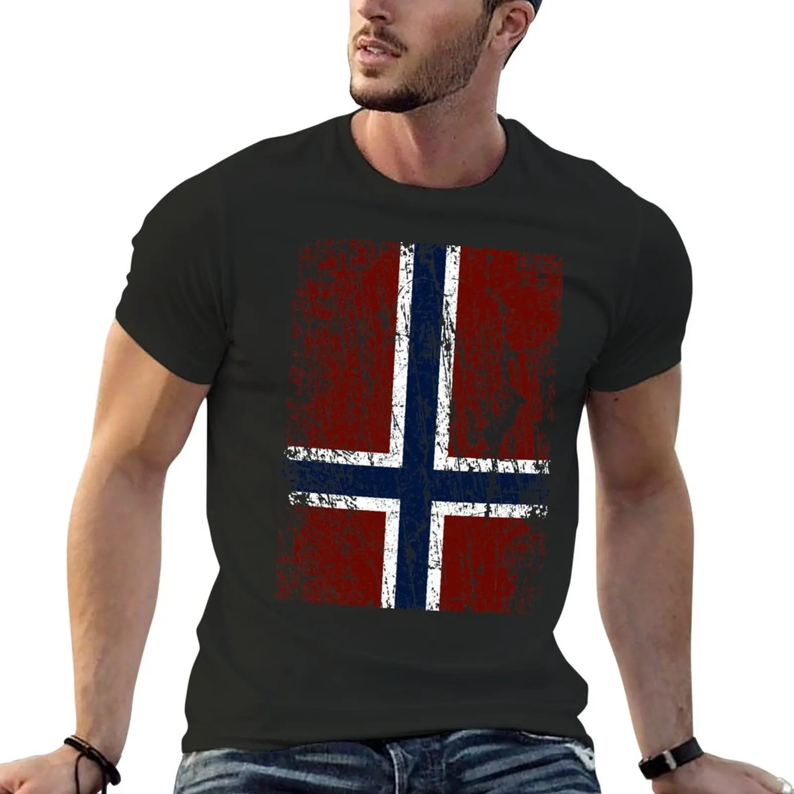 

New Norwegian flag on end - upside down cross T-Shirt Anime t-shirt plus size t shirts Tee shirt men graphic t shirts