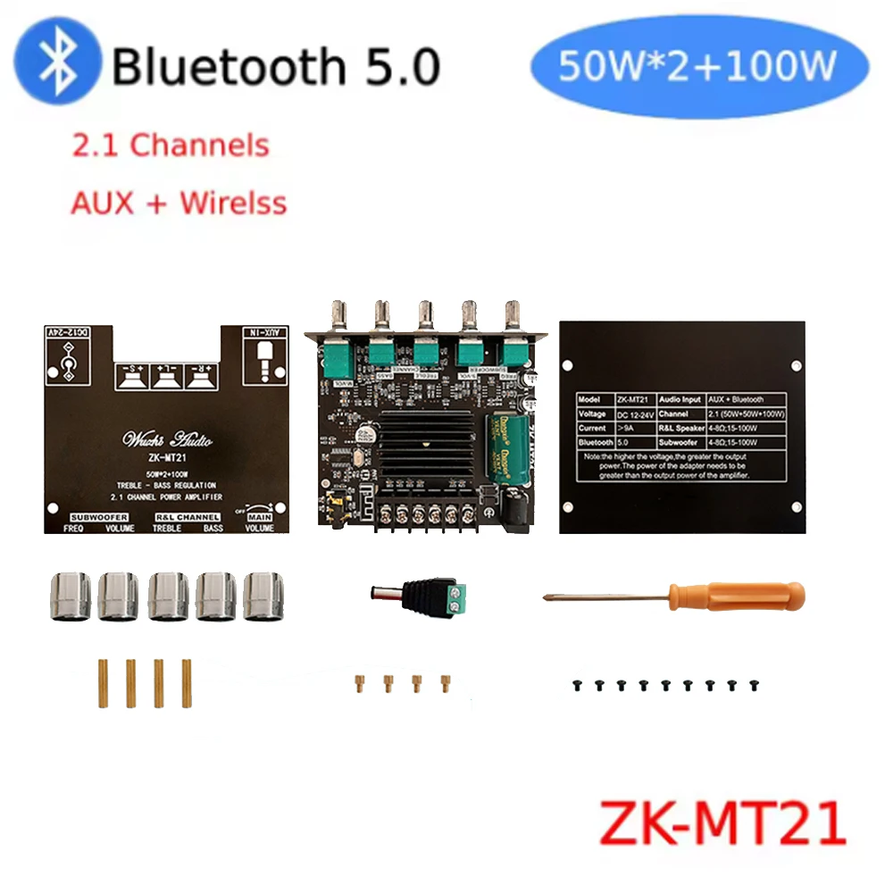 50WX2 + 100 واط 2.1 قناة بلوتوث 5.0 جهاز تضخيم الصوت مجلس UX 12 فولت 24 فولت الطاقة الرقمية الصوت مكبر صوت استيريو وحدة باس أمبير #1