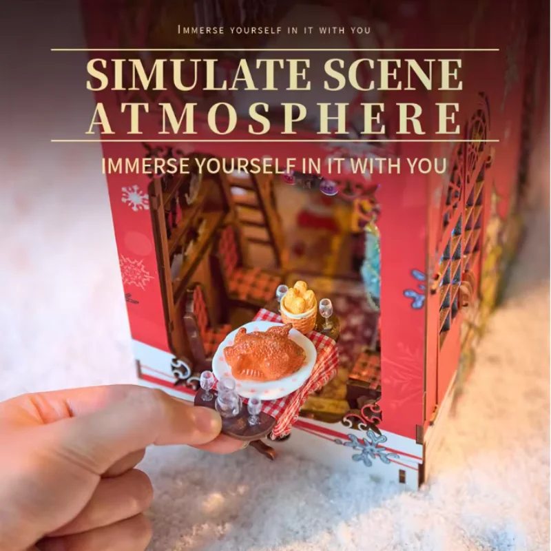 OUZEY Winter Carol Book Nook DIY, 3D Śnieżny Dom na Zimną Noc, Świąteczny Model Miniaturowy dla Nastolatków