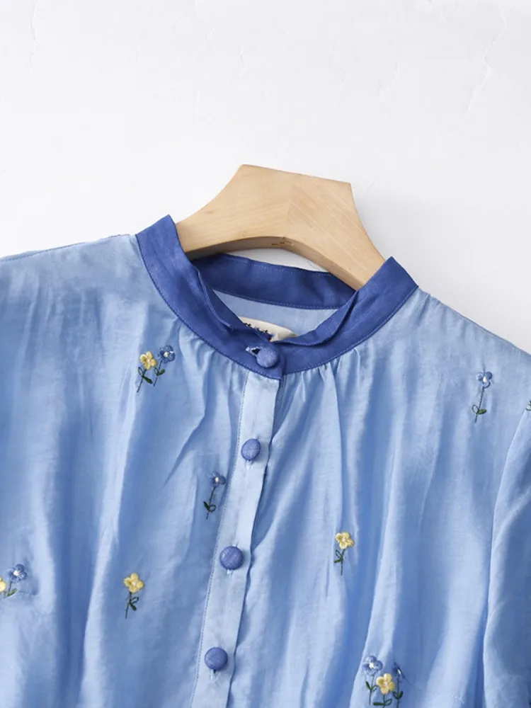 Retro ricamo floreale in cotone Lin ort Sve Dr Cintura dimagrante estiva da donna Grande altalena in lino lungo Dr