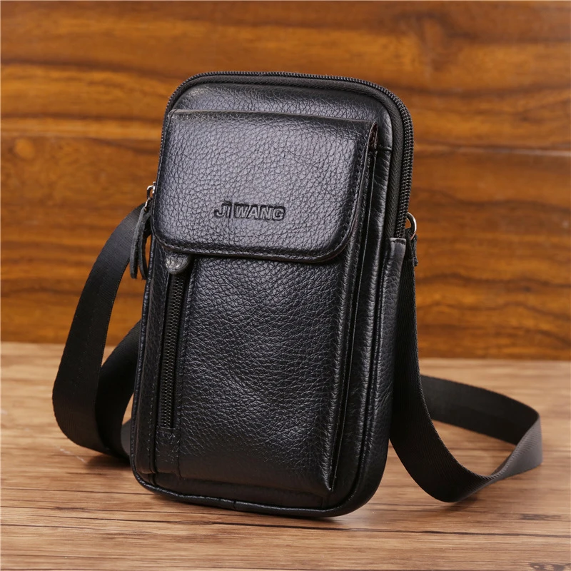 New Small Cross Body Fanny Messenger Shoulder Belt Waist Bags Fashion Purse Cover Pouch Men Genuine Leather Cell Phone Case Bag