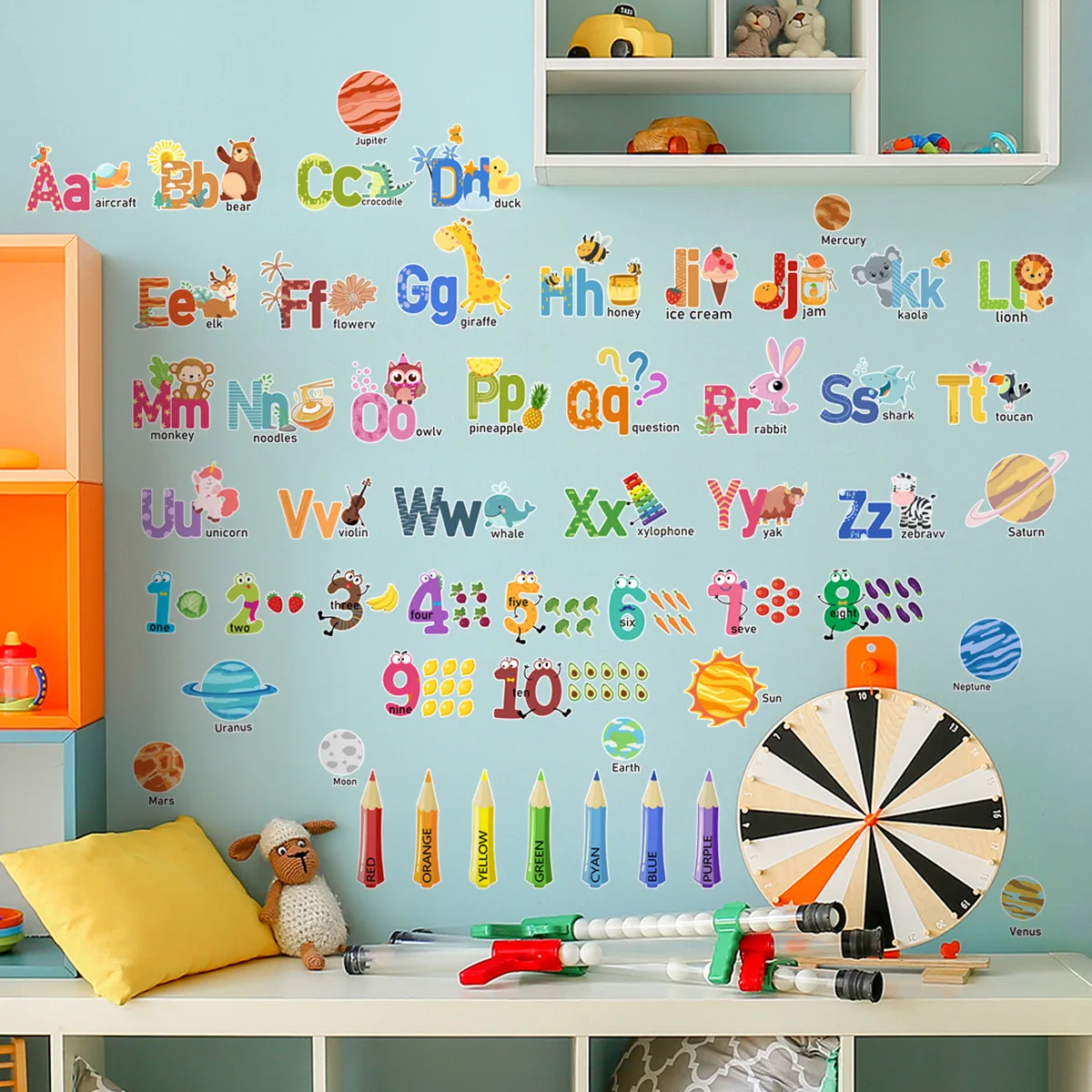 Animals 26 ABC Alphabet Words Wall Stickers for Kids Room Bedroom Childrens Sticker Wallpaper Pvc Baby Wall Decals Mural Art