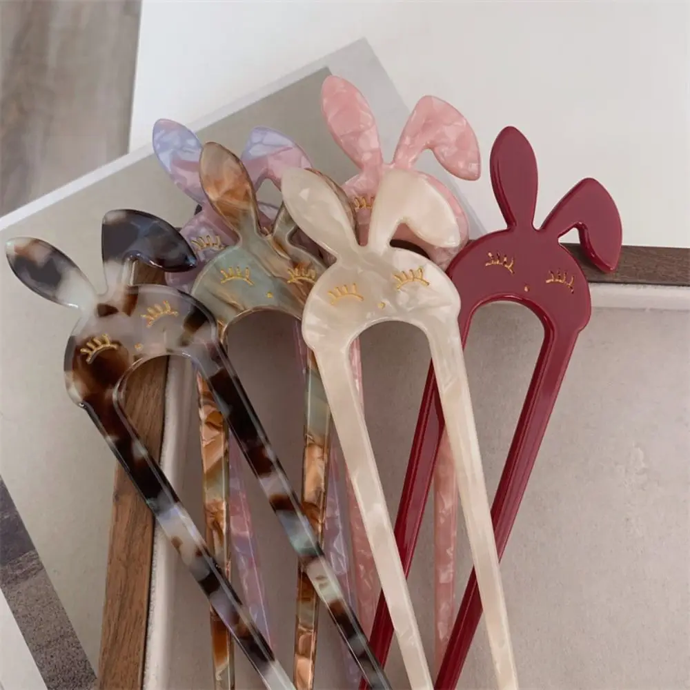 Cute U-shaped Hairpin Gift Acetate Cartoon Hair Fork Handmade Rabbit Hair Sticks