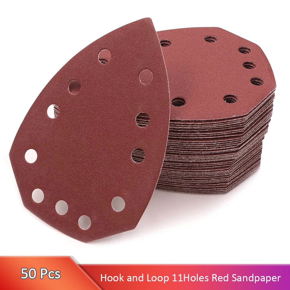 50Pcs Sanding Disc 60/80/120/180/240 Grits Hook and Loop 11Holes Mouse Sandpaper Fit Multi-Sander for Wookworking Grinding