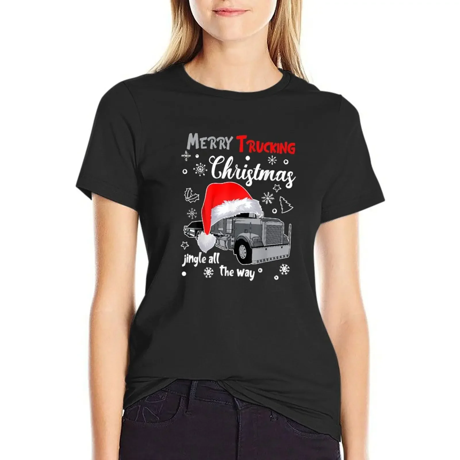 

Merry Trucking Christmas Truck Driver Jingle All T-Shirt quick drying vintage clothes female summer top black t shirts for Women