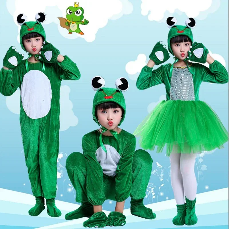 Halloween party kid girl boy dance stage wear green frog costume set shoes gloves children animal performance clothes  clothing