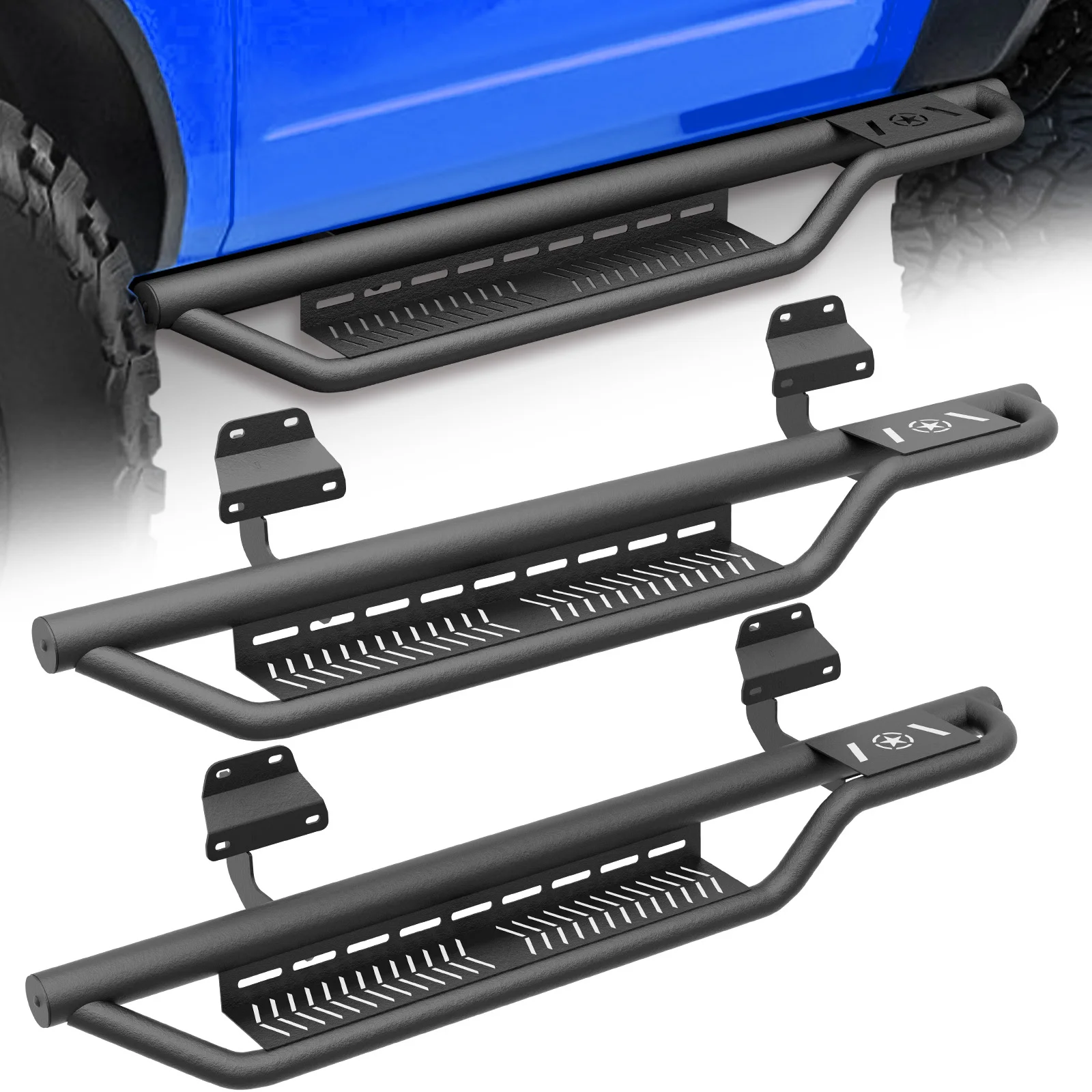 

Подножки с двумя ступенями из стали для Ford F150 2015-2026 и Ford F250 F350 F450 F550 2017-2026 (2 двери)