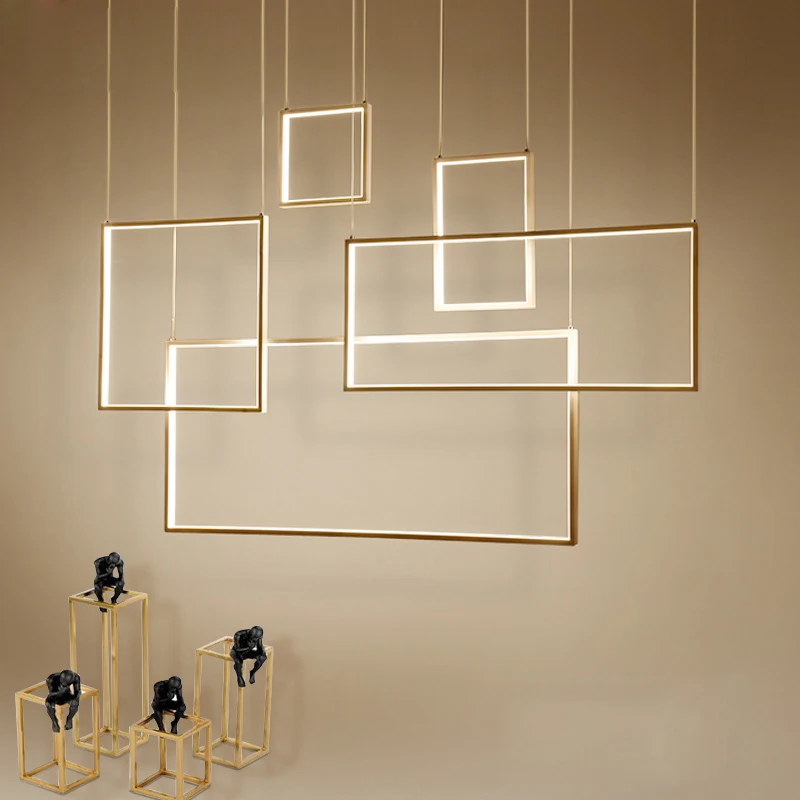 

Modern Rectangle Led Pendant Lights Living Dining Room Chandeliers Lighting Home Decor Kitchen Stair Loft Hanging Lamp Luminaire