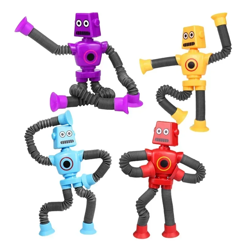 1/4Pcs Pop Tube Luminous Toy Model Robot, Stretchy and Suction Cup Mini Sensory Toy for Kids Stress Relief