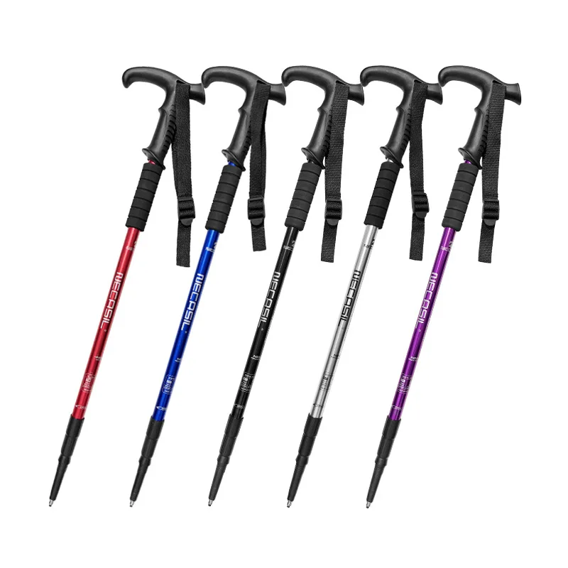 

Three Section Curved Handle Aluminum Alloy Mountaineering Cane with Telescopic Shock-absorbing Curved Handle Cane G201
