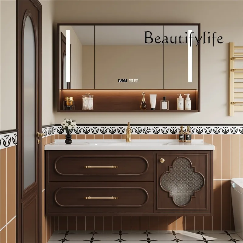 

SS Luxury Inside Storage Bathroom Cabinet Japan Brown Smart Mirror Bathroom Cabinet Space Saving Meuble Salle De Bain Furniture