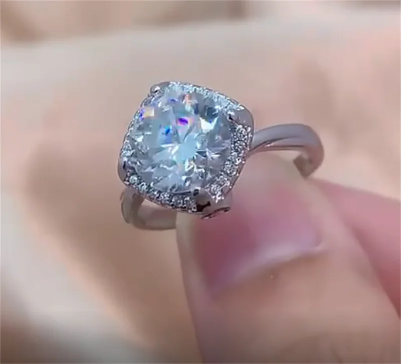 ZHESHIYUAN Lefei موضة الاتجاه الفاخرة الكلاسيكية الماس مجموعة مويسانيتي 3 CT حلقة مربعة سحر النساء الفضة 925 مجوهرات الحفلات هدية