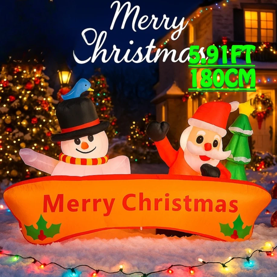 5.91フィート クリスマス インフレータブル サンタ 雪だるま おもちゃ デコレーション LEDライト付き クリスマスデコレーション 庭 芝生 ホームパーティー用品 ギフト