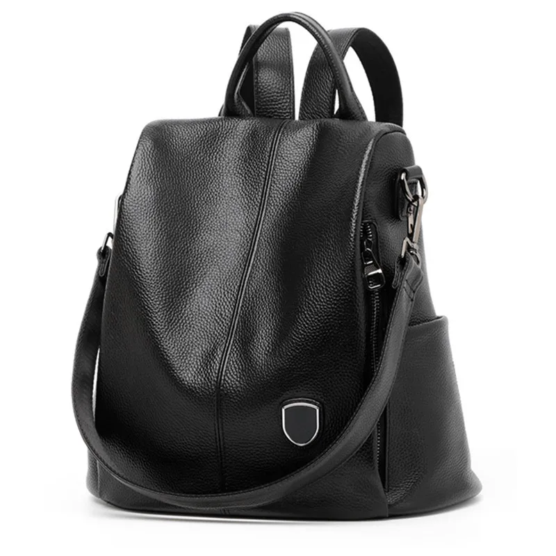 Genuine Leather Anti-theft Backpack for Women, Convertible Shoulder Bag, Soft Casual Daypack with Flap, Ladies Travel Rucksack