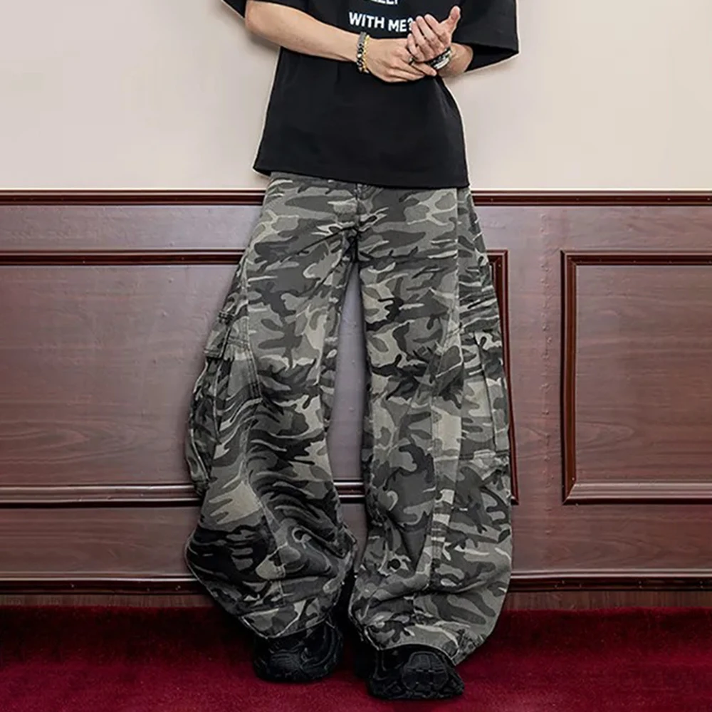 American Street Fashion Retro Trousers For Boys 2025 Spring And Autumn New Loose Casual Multi-Pocket Workwear Wide-Leg Pant Men