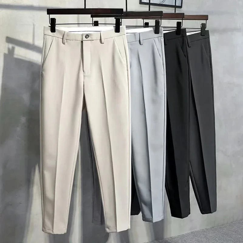 

New Spring Summer Suit Pants Men Thin Business Classic Grey Black Khaki Straight Korean Formal Trousers Male Plus Size 27-40 42