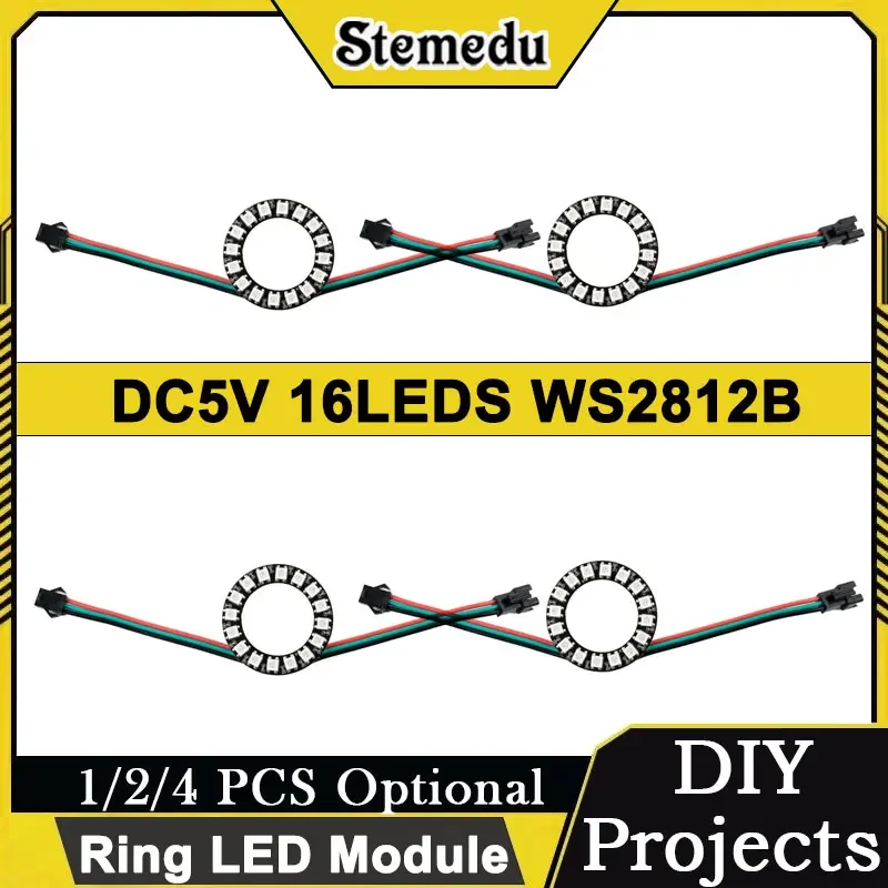 โมดูลวงแหวน WS2812B 16LED DC5V แบบตั้งโปรแกรมได้ RGB LED วงกลม ใช้ได้กับ Arduino/Raspberry Pi