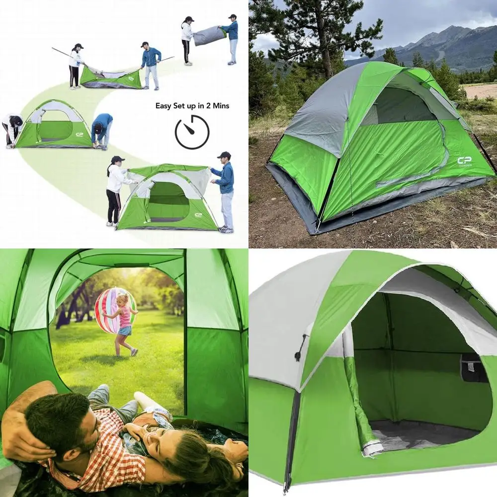 

3-Person Waterproof Family Camping Tent with Rainfly, Lightweight and Easy Setup, Ideal for Hiking and Beach - Green