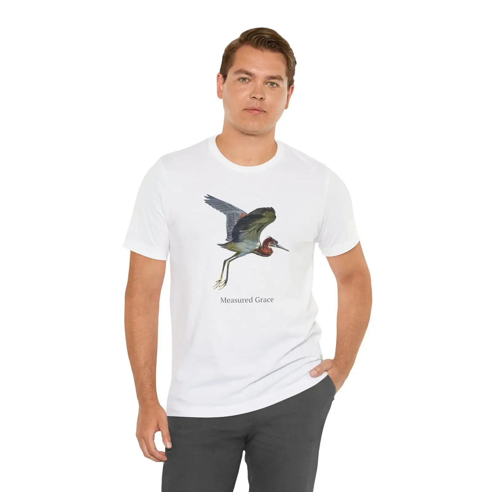 Tricolored Heron in Flight T Shirt Measured Grace Coastal Wildlife Photography Soft Nature vintage Washed Versatile homme