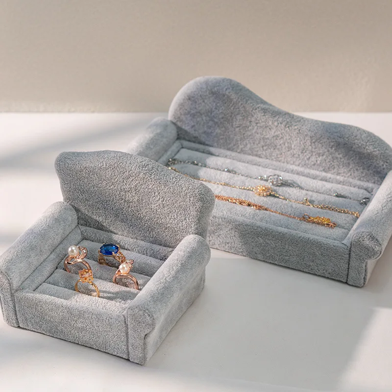 Velvet Creative Sofa Shaped Ring Holder Earring Display Jewelry Box Organizer