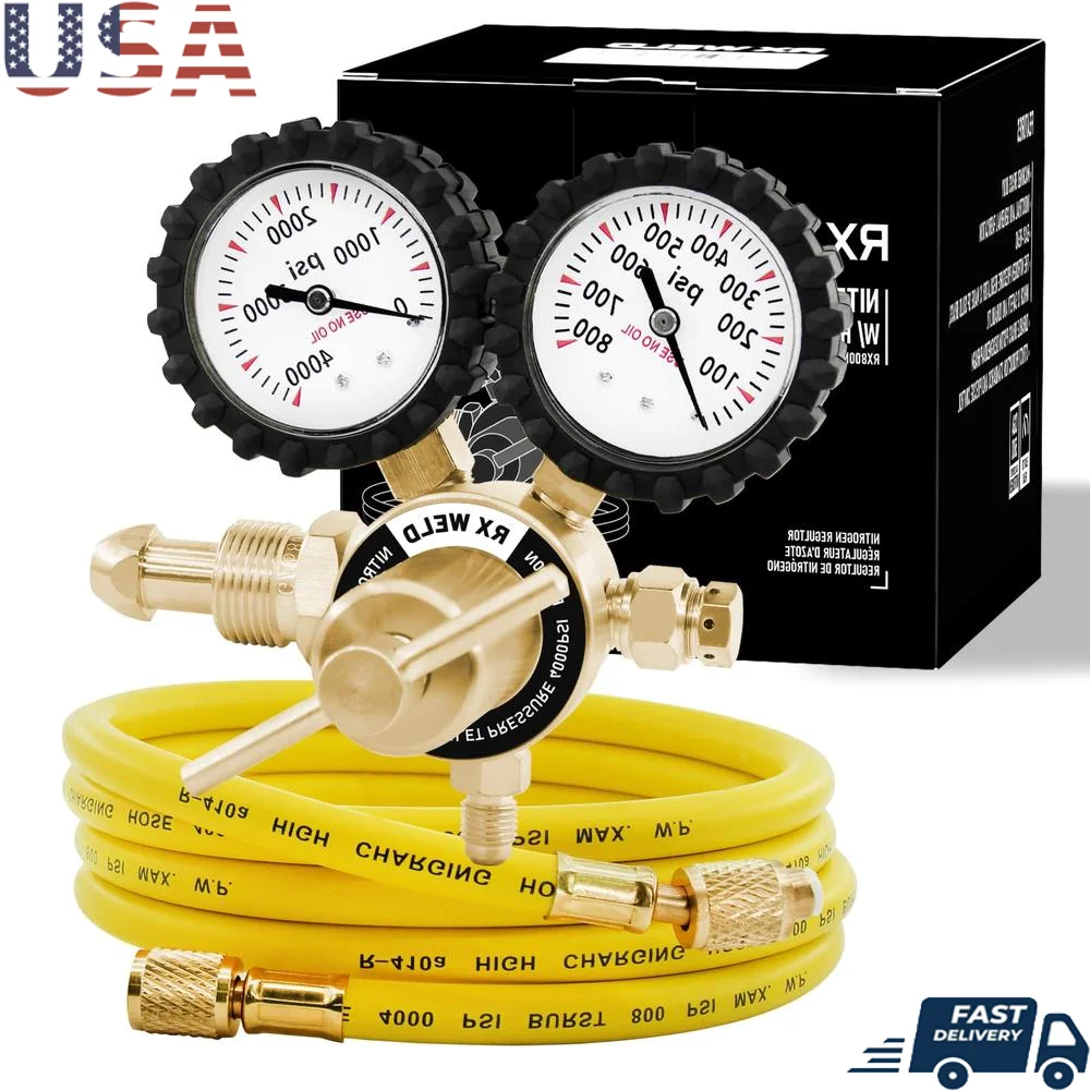 High Pressure Nitrogen Regulator Kit with CGA580 Inlet 800PSI Delivery Brass Gauges 60