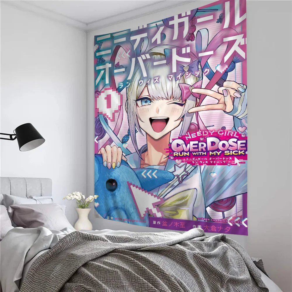 Needy Girl Overdose Game Tapestry Anime Tapestry Hanging Tarot Hippie Wall Rugs Dorm Wall Hanging Sheets