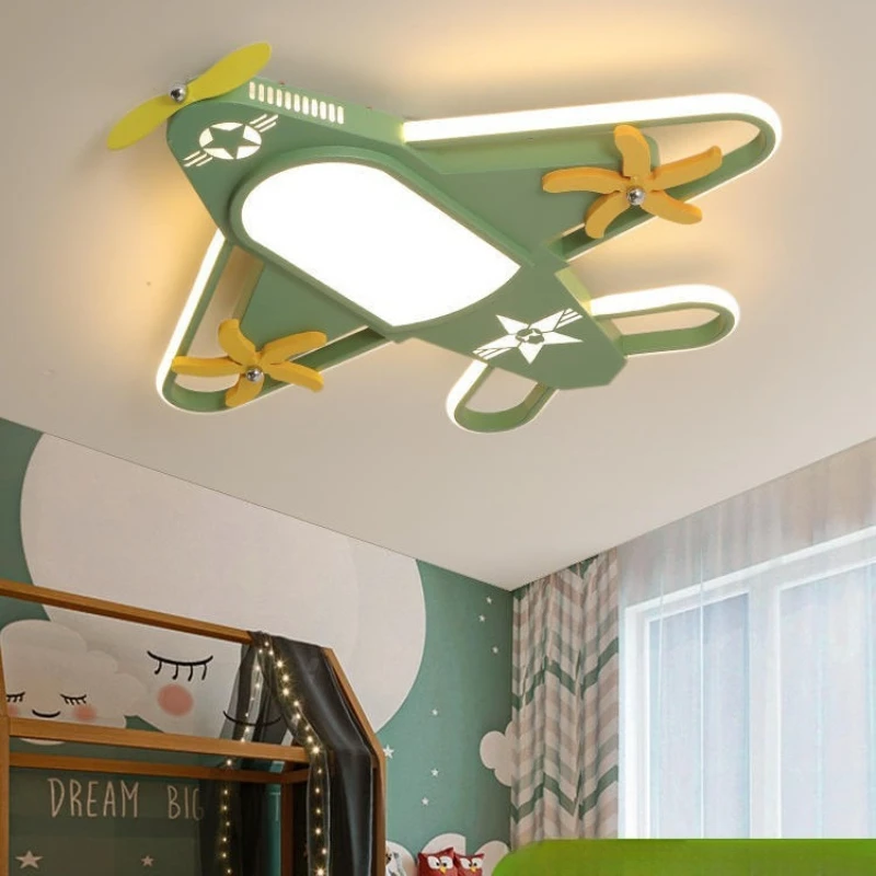 Cartoon Airplane Ceiling Fan Lights Nordic Creativity Ceiling Fans Children's Room Boy's Bedroom Eye Protection Design Fixture