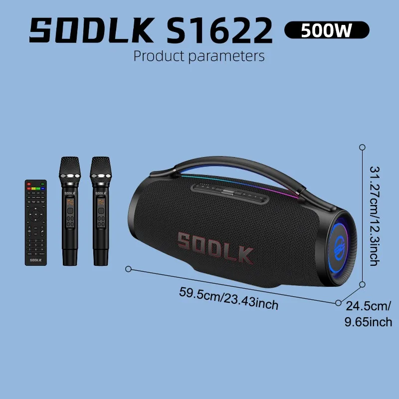 SODLK S1622 500W Portable Bluetooth Speaker Boombox With Remote Control RGB Light TWS Outdoor Party Stereo Subwoofer